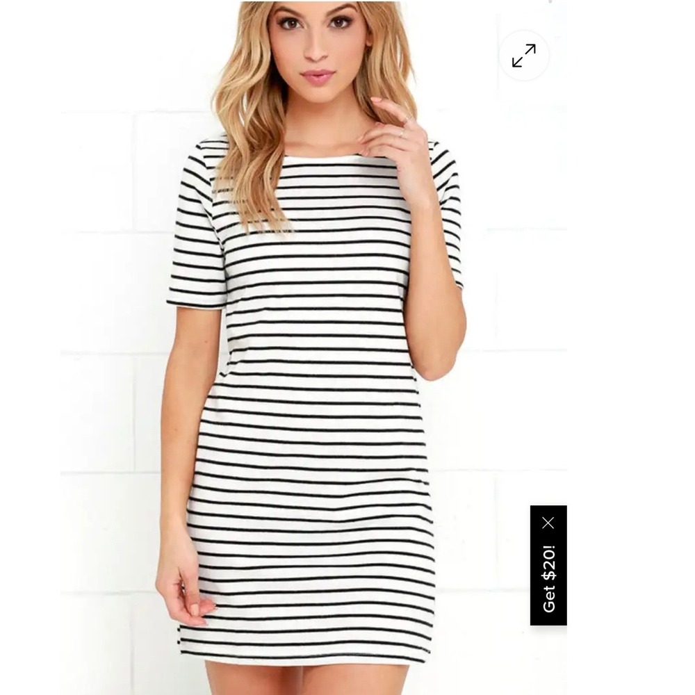 Lulus‎ Womens Black White Striped Short Sleeve Knit Shift Mini Dress Small